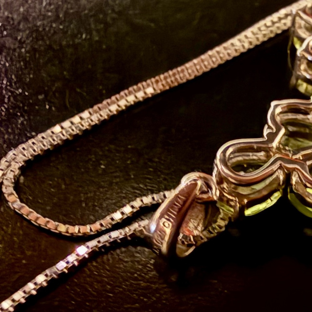 Sterling Silver 925 Peridot and White Topaz Gemstone Cross Pendant Necklace - Picture 6 of 9